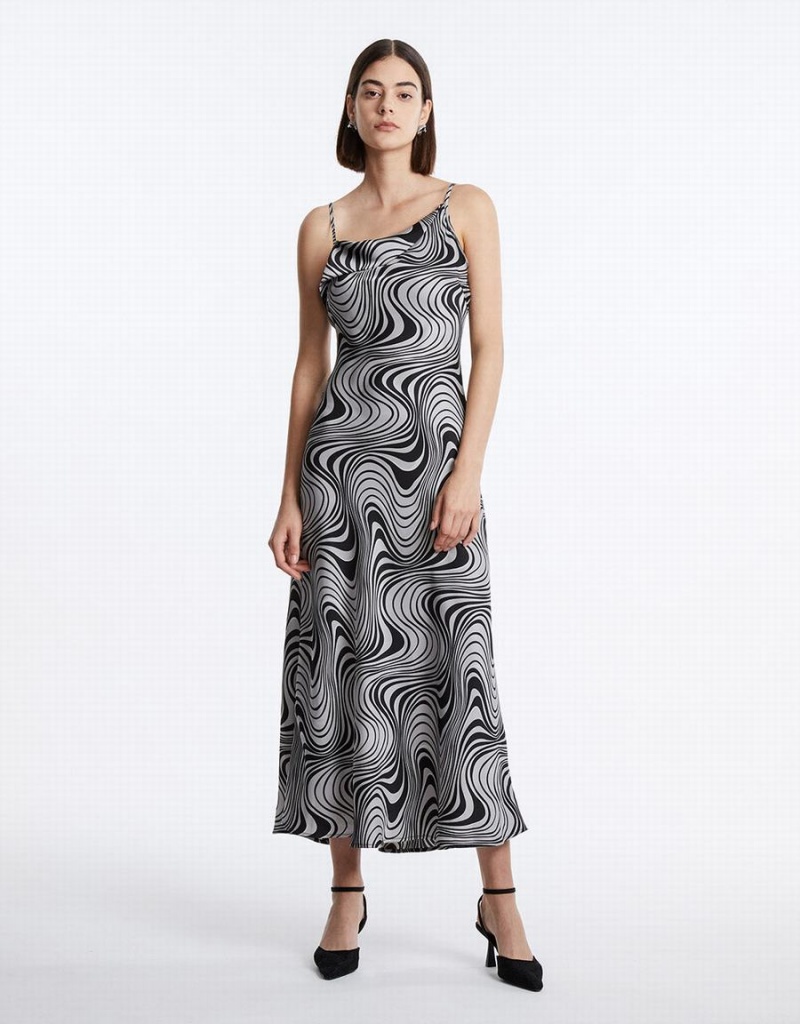 Urban Revivo Swirl Print Maxi Cami Kadın Elbise Gri | CIR445QD