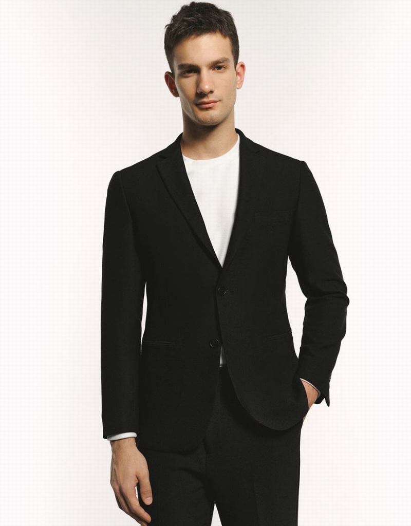 Urban Revivo Tailored Notch Lapel Erkek Blazerler Siyah | SCY3713WY