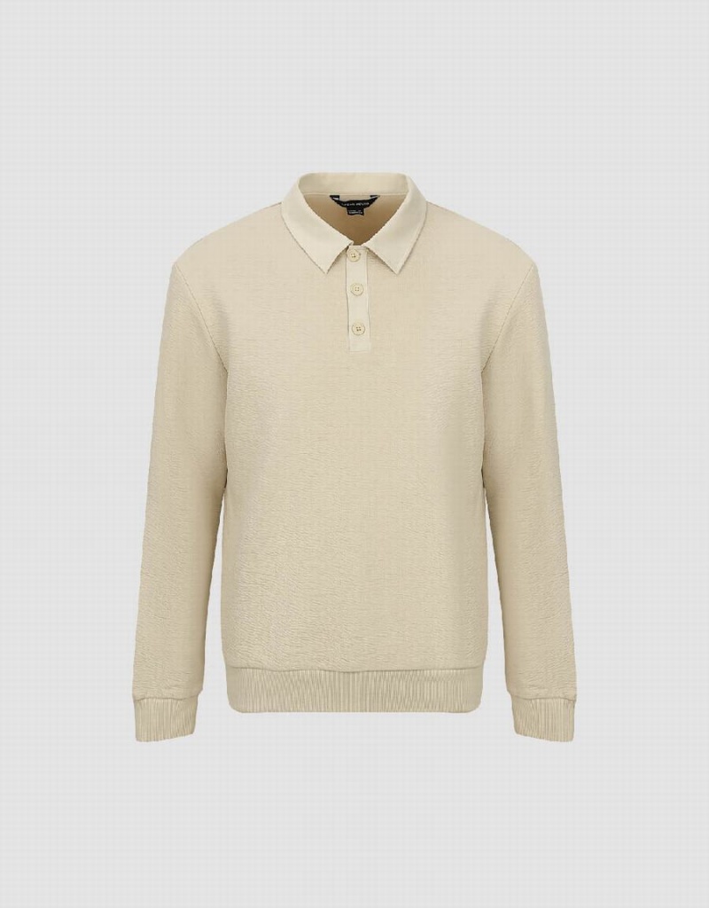 Urban Revivo Textured Button Half Placket Erkek Polo Gömlek Açık Haki | OPW8511AA