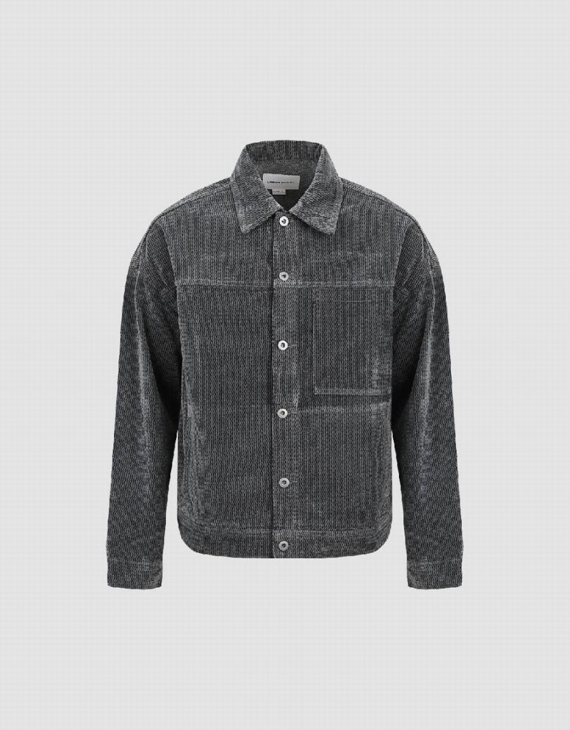 Urban Revivo Textured Button Up Erkek Kot Ceketler Açık Gri | ZPX5292IY