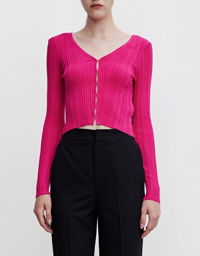 Urban Revivo Textured Rib Knit Kadın Hırka Pembe Kırmızı | SEH4499KO