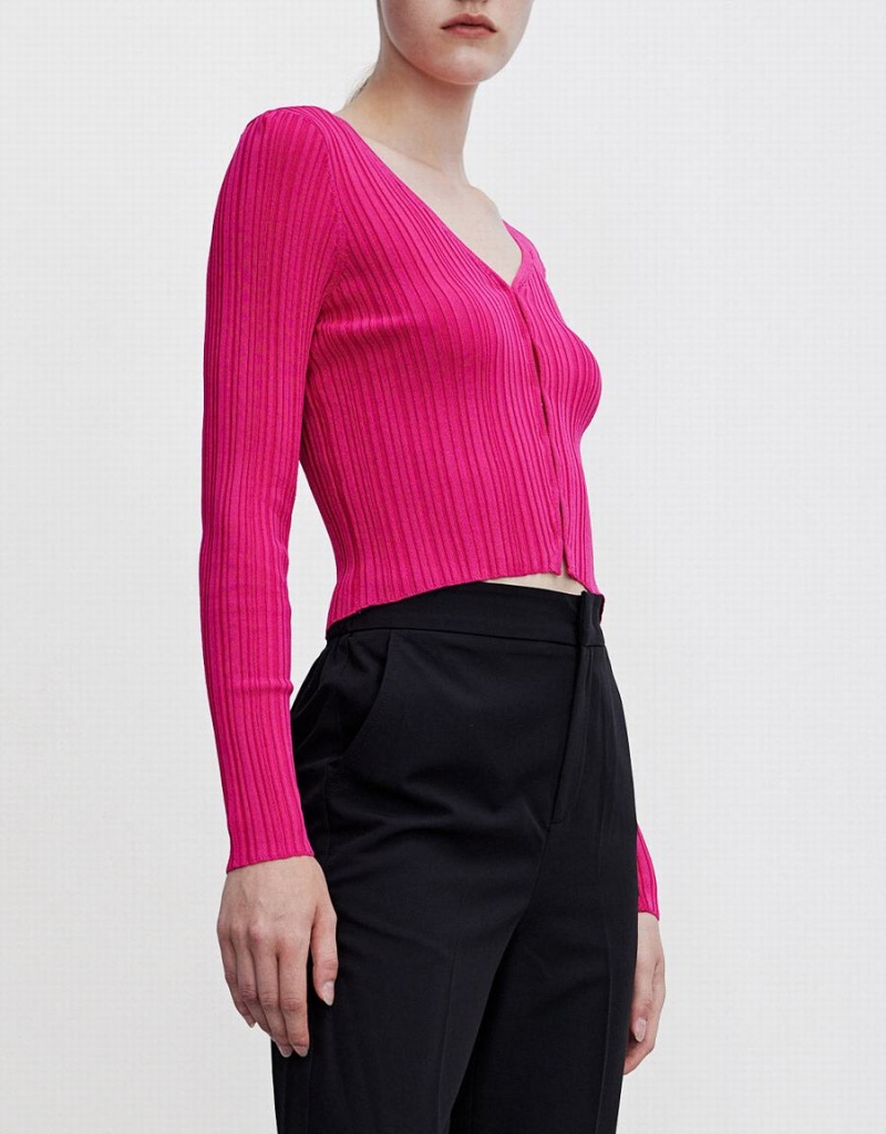 Urban Revivo Textured Rib Knit Kadın Hırka Pembe Kırmızı | SEH4499KO