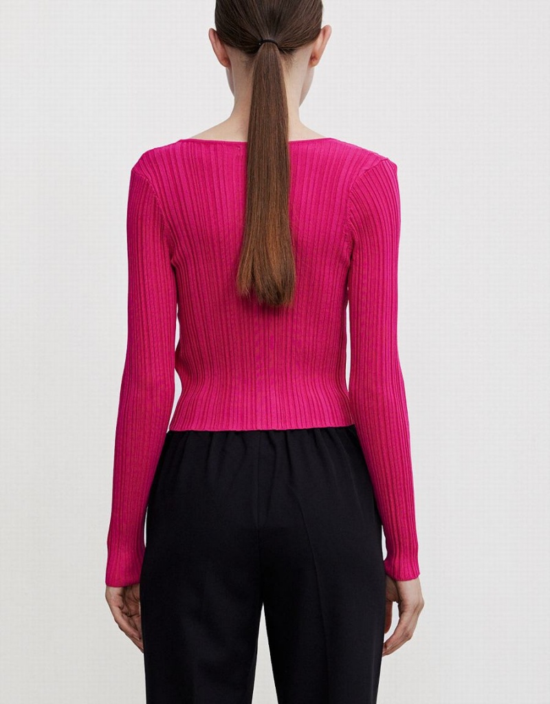 Urban Revivo Textured Rib Knit Kadın Hırka Pembe Kırmızı | SEH4499KO