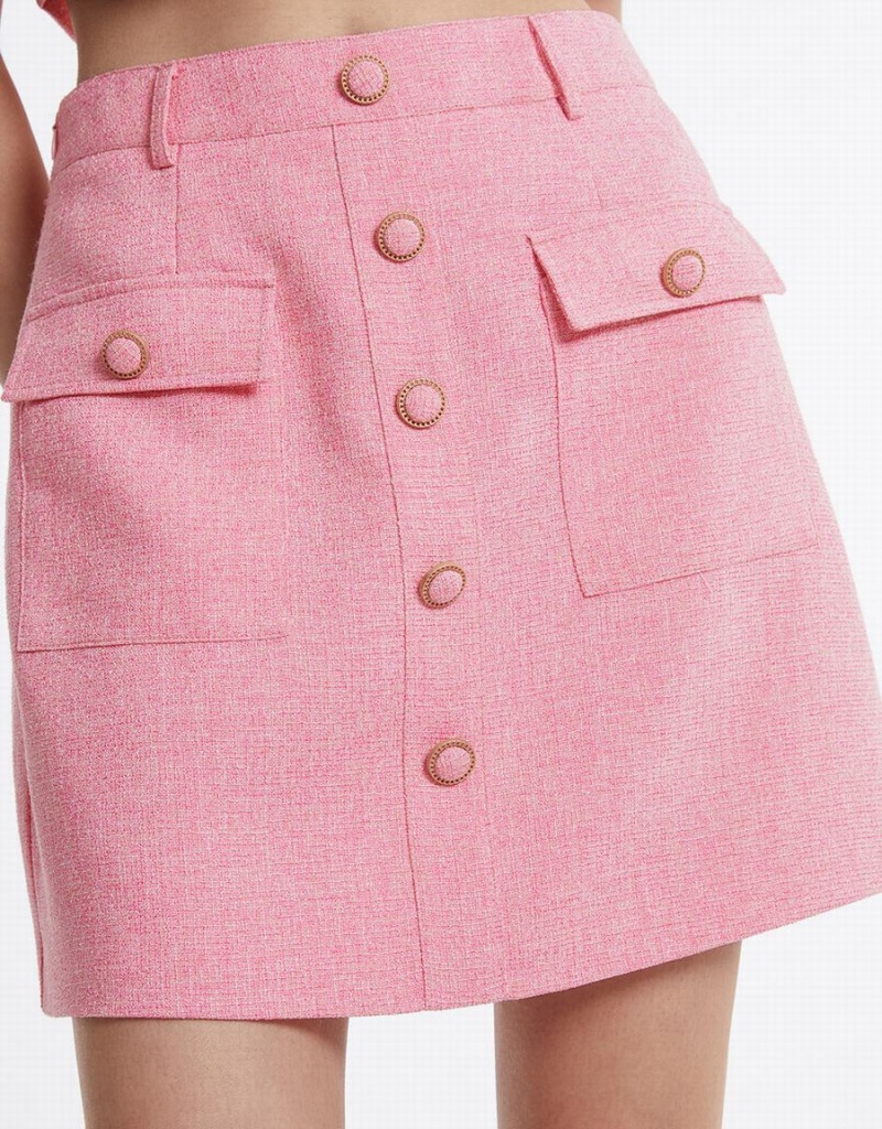 Urban Revivo Textured With Buttons Kadın Etek Pembe | CLU3486UJ