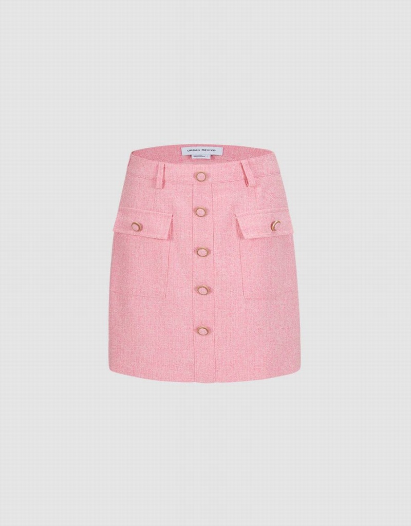 Urban Revivo Textured With Buttons Kadın Etek Pembe | CLU3486UJ