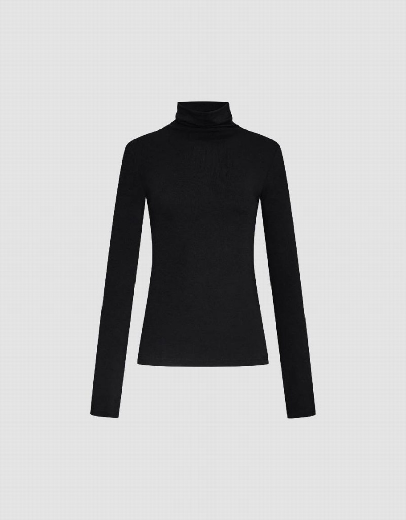 Urban Revivo Turtle Neck Sıska Kadın Tişört Siyah | GVC8385BD