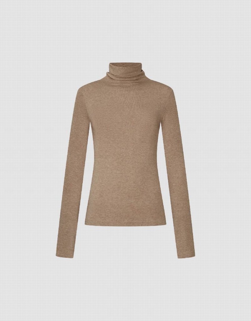 Urban Revivo Turtle Neck Sıska Kadın Tişört Haki | TMQ2442DZ