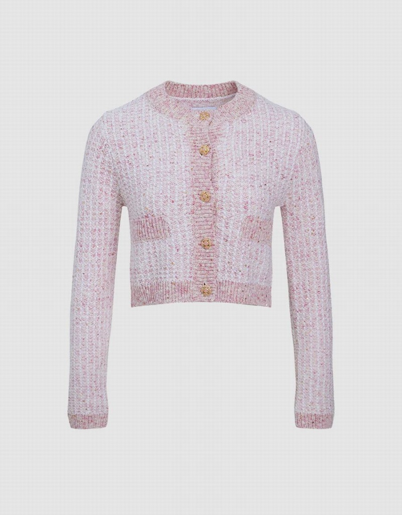 Urban Revivo Tweed Button Up Kadın Hırka Pembe | AUY7839OG