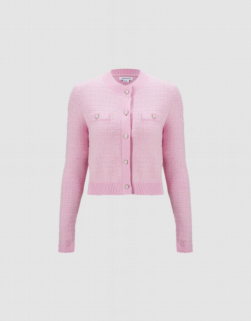 Urban Revivo Tweed Button Up Kadın Hırka Pembe | HNK8962HM