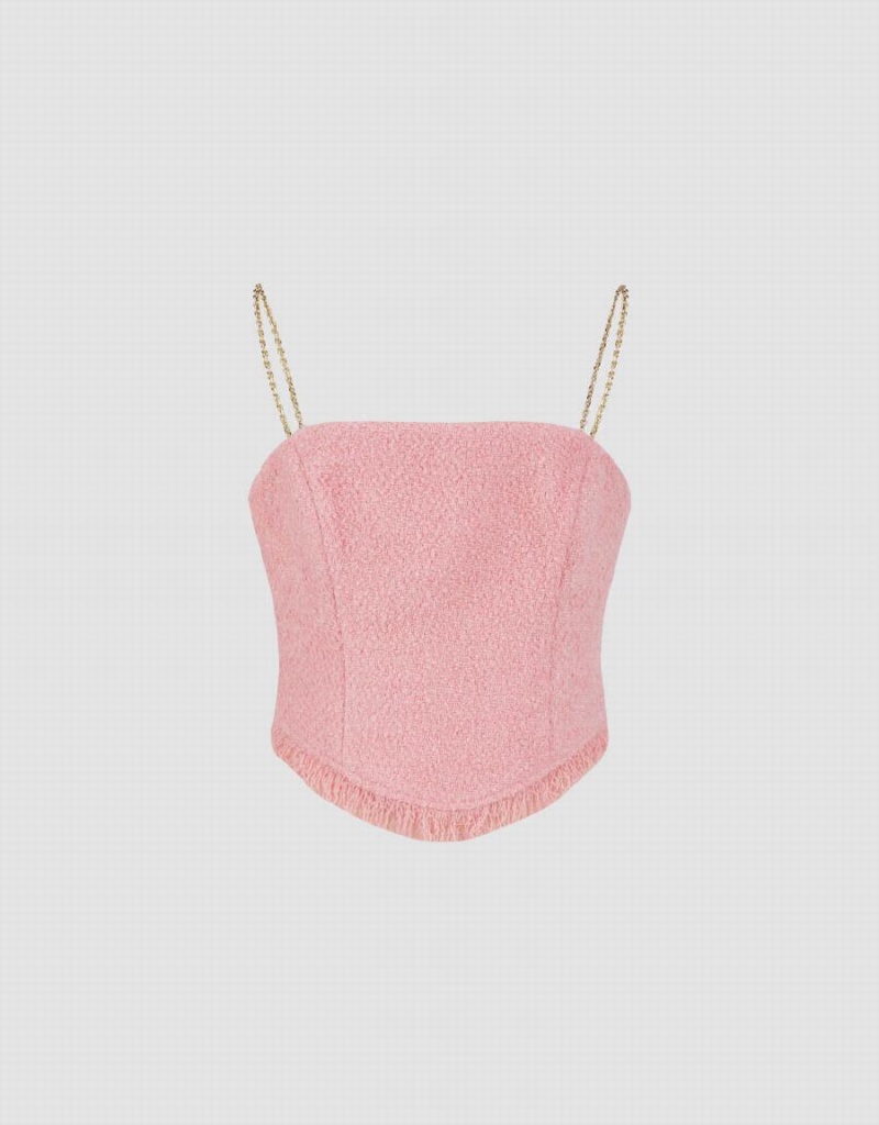 Urban Revivo Tweed Raw Hem Cami Top Kadın Bluz Pembe | CKI3145CM