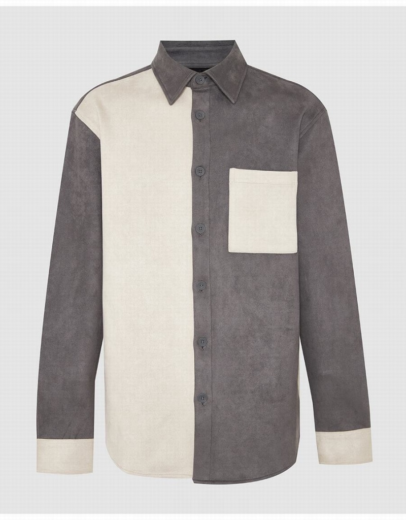 Urban Revivo Two Toned Button Up Erkek Gömlek Koyu Gri | HOO1491EO